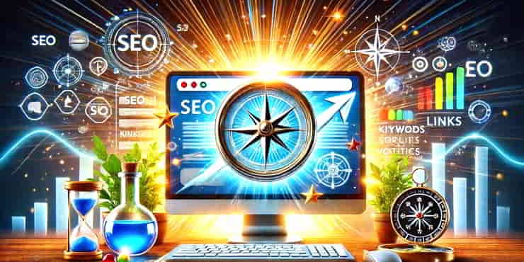 SEO on a computer screen displaying a search - introduction to SEO
