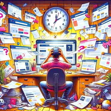 A person sitting in front of a full desk showing common time management challenges