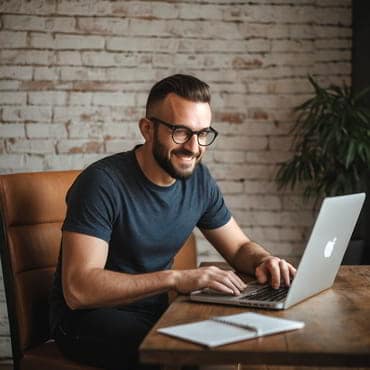 Woocommerce on WordPress: Launch Your Own Online Store A happy man looking at laptop screen