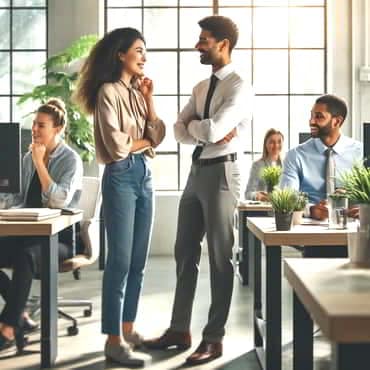The Key to Effective Leadership: Elevating Empathy An office setting showing the positive impact of empathetic leadership. The image features a multi-ethnic team in a light, modern office