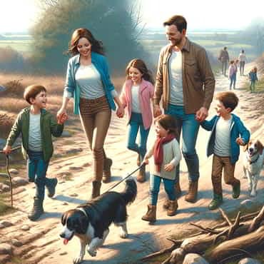33 Compelling Benefits Of Online Business Family walking over rough ground with dogs