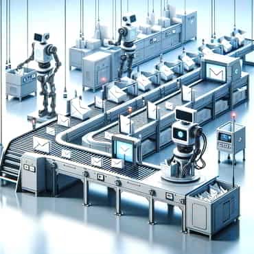 Email Marketing Mastery for Solopreneurs Robots sorting and dispatching mail