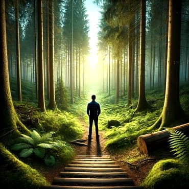 When You Don’t Know What to Do: Get Unstuck Fast A person standing at the edge of a dense forest, looking into it with determination