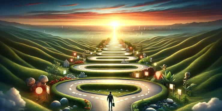 Achieve Career Objectives: Align Daily Activities With Professional Goals A disjointed winding path stretching to the horizon symbolising the road to career objectives