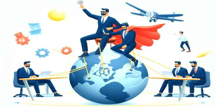 Solopreneur vs Entrepreneur: Choose The Right Path Image show Solopreneur at laptop and a team with another laptop - solopreneur vs entrepreneur