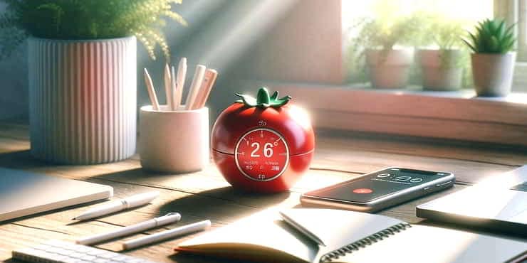 Improve Concentration & Focus: A Simple Technique That Works A work desk with tomato shaped timer - improved concentration and focus